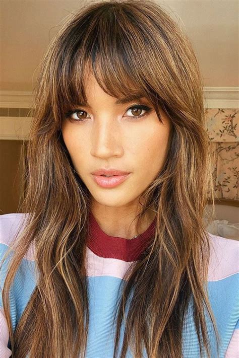 long hair with fringe|bangs with long hair women.